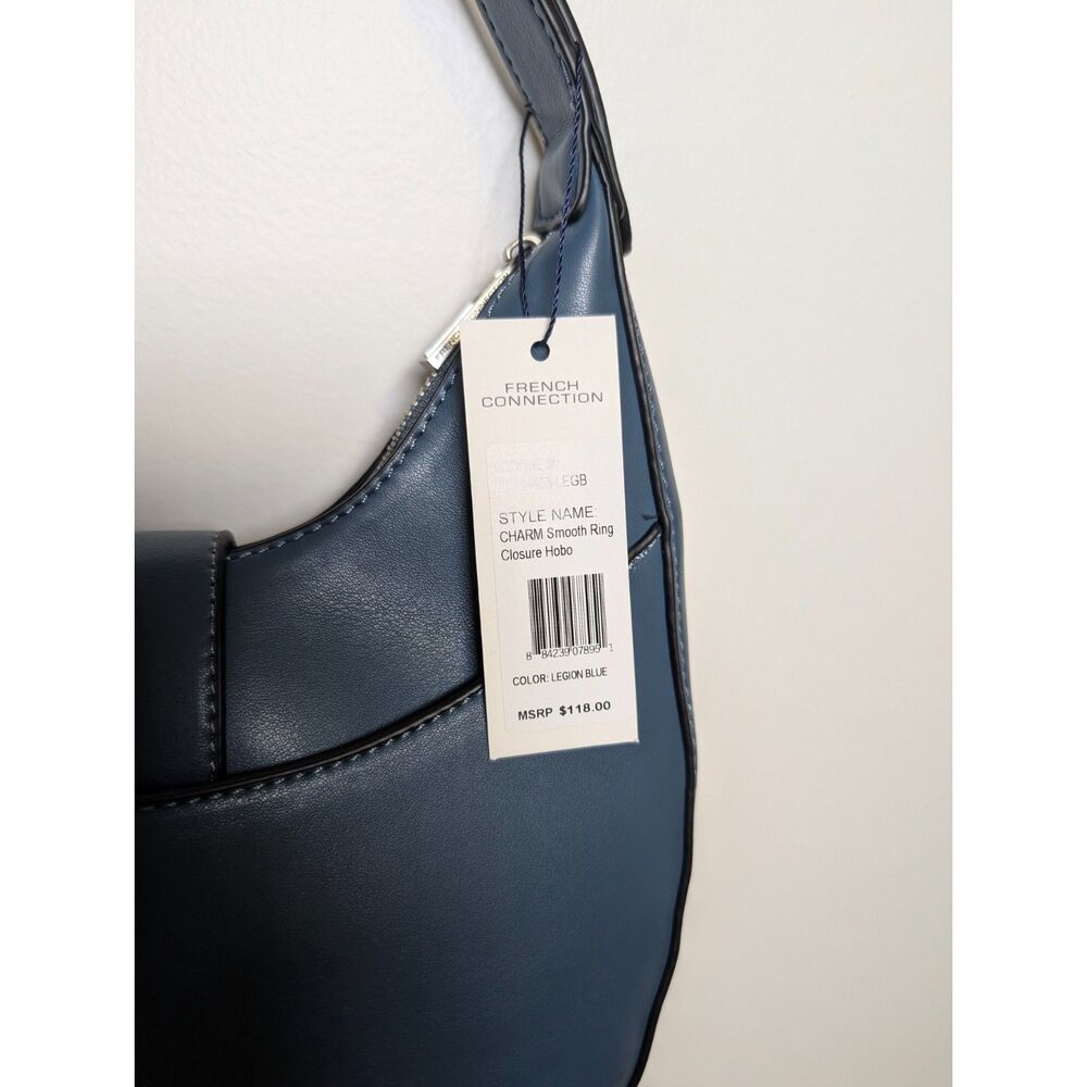 French Connection Hobo Bag Blue Ring Closure NWT Zip Flap Legion Blue - Picture 6 of 6
